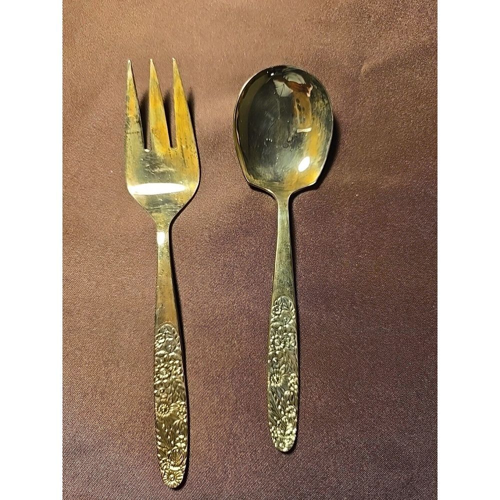 Vintage IBW Stainless Steel‎ Gold-Plated Flatware Serving Set Of 2 Japan